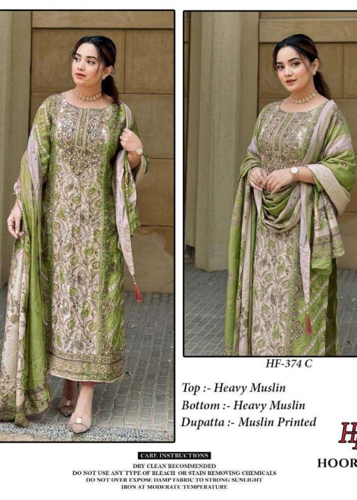 Hoor Tex Design No-Hf 374 A-F Heavy Muslin Wholesale Pakistani Readymade Suit Collection