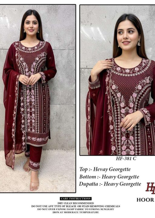 Hoor Tex Design No-Hf 381 A-D Heavy Georgette Wholesale Pakistani Readymade Suit Collection