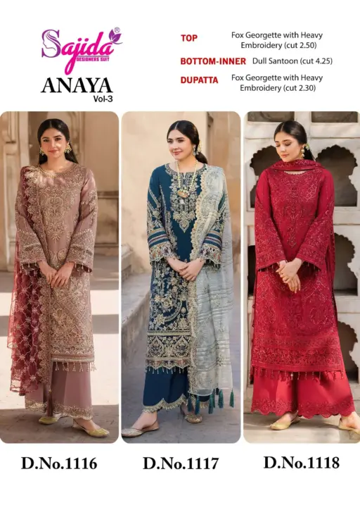 Sajida Designer Design No - 1116 - 1117 - 1118