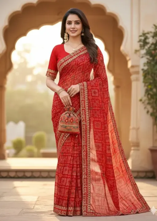 Karwachauth Georgette Bandhani Printed Fancy Saree Collection