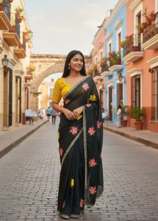 Bt 1305 B Viscose Rangoli Floral Embroidery Worked Fancy Saree Collection