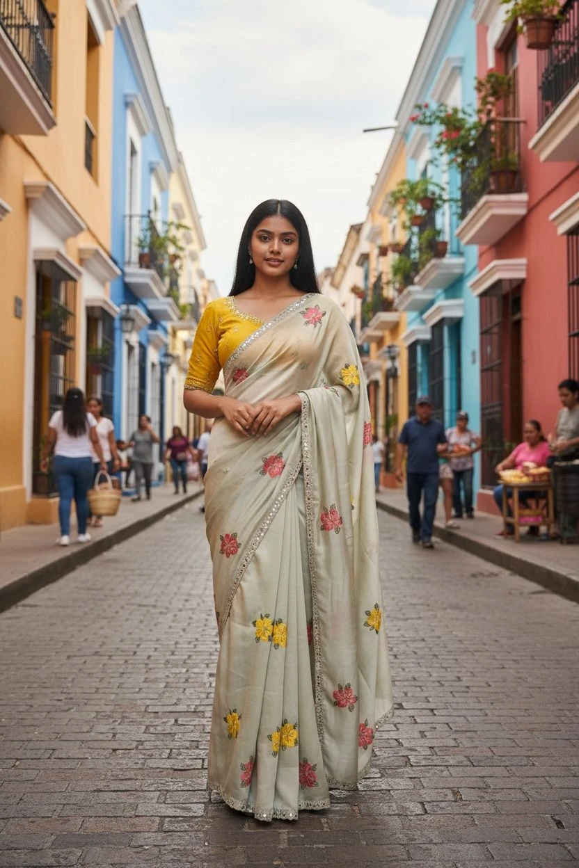 Bt 1305 B Viscose Rangoli Floral Embroidery Worked Fancy Saree Collection