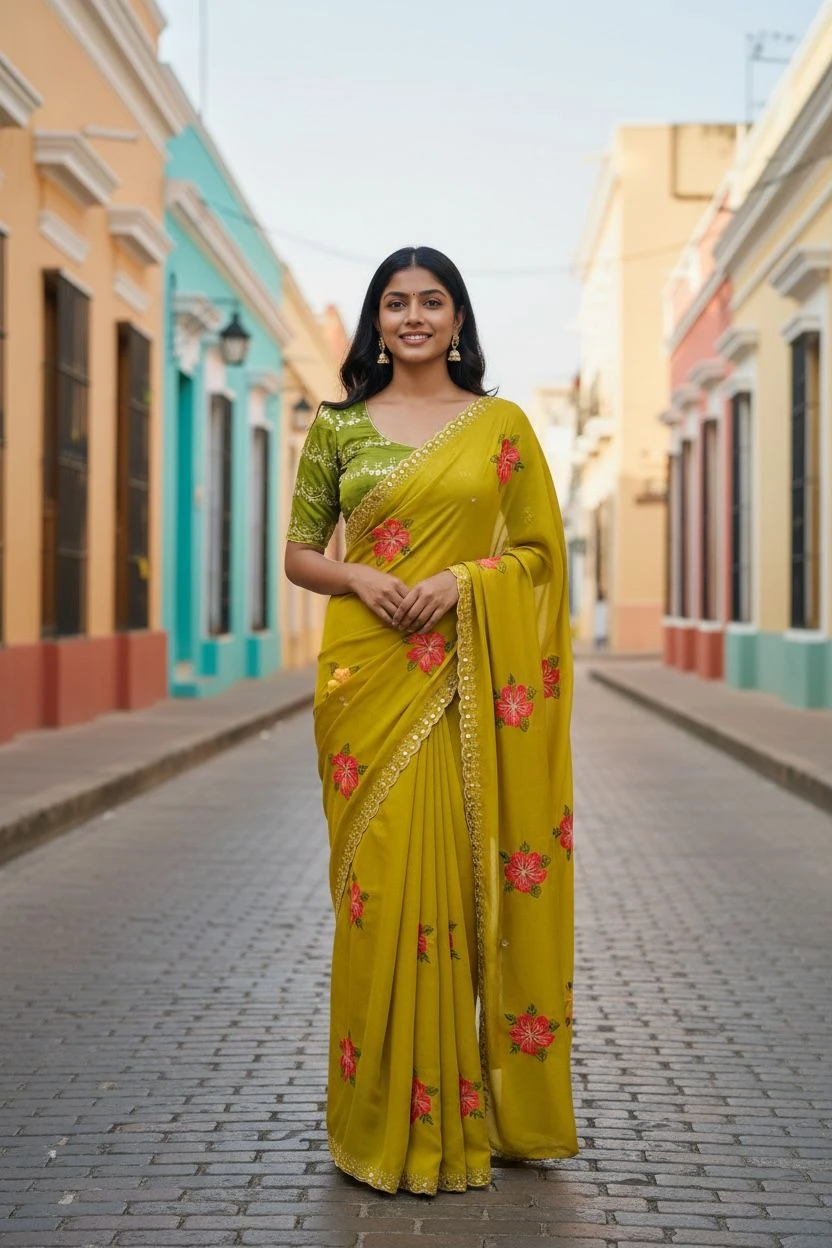 Bt 1305 B Viscose Rangoli Floral Embroidery Worked Fancy Saree Collection