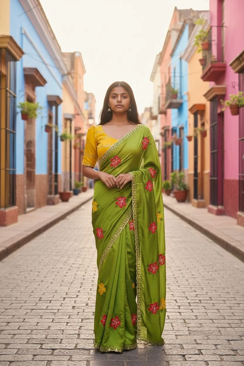 Bt 1305 B Viscose Rangoli Floral Embroidery Worked Fancy Saree Collection