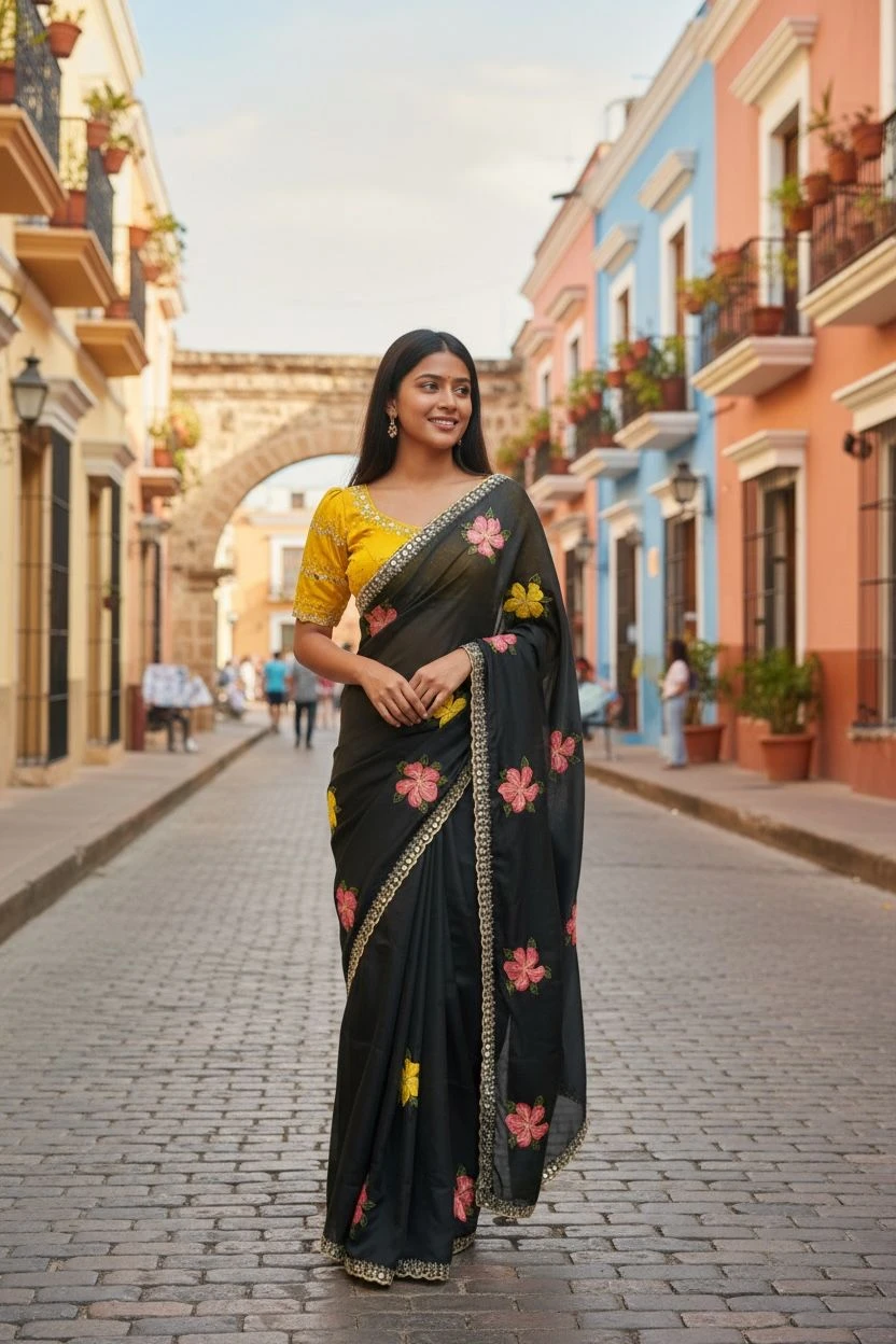 Bt 1305 B Viscose Rangoli Floral Embroidery Worked Fancy Saree Collection