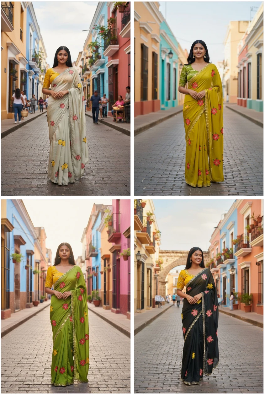 Bt 1305 B Viscose Rangoli Floral Embroidery Worked Fancy Saree Collection