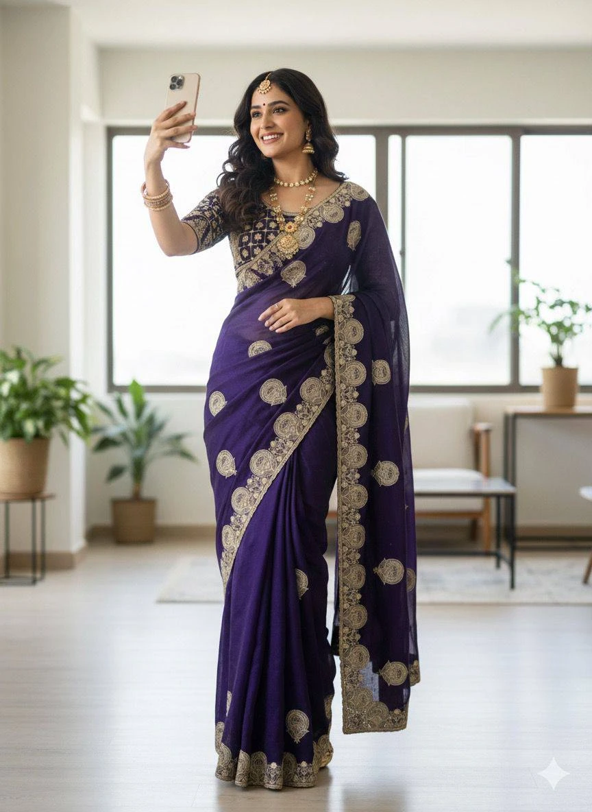 Bt 442 Beautiful Fandy Satin Silk Embroidered Saree Collection