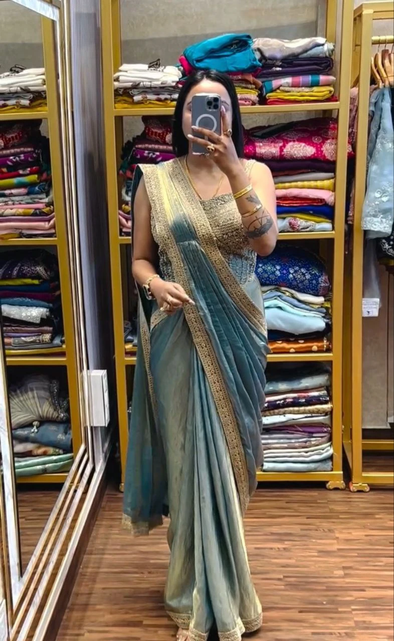 Bt 7137 Satin Sequence Ready to Wear Fancy Saree