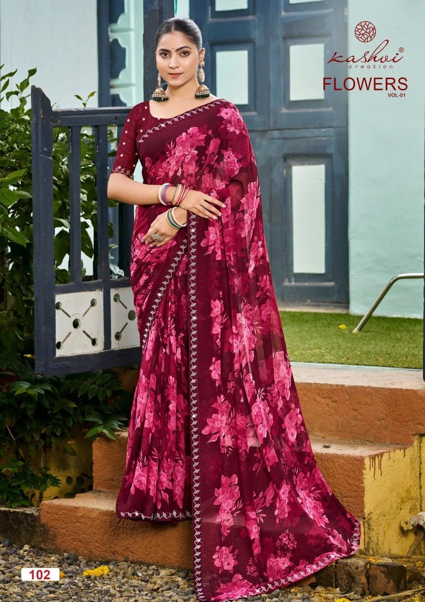 Kashvi Flowers Vol 1 Georgette with Work Saree Collection