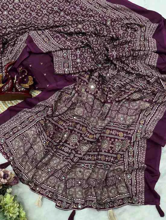 Kc 2082 Soft Crepe Silk Ajrakh Printed Saree Collection