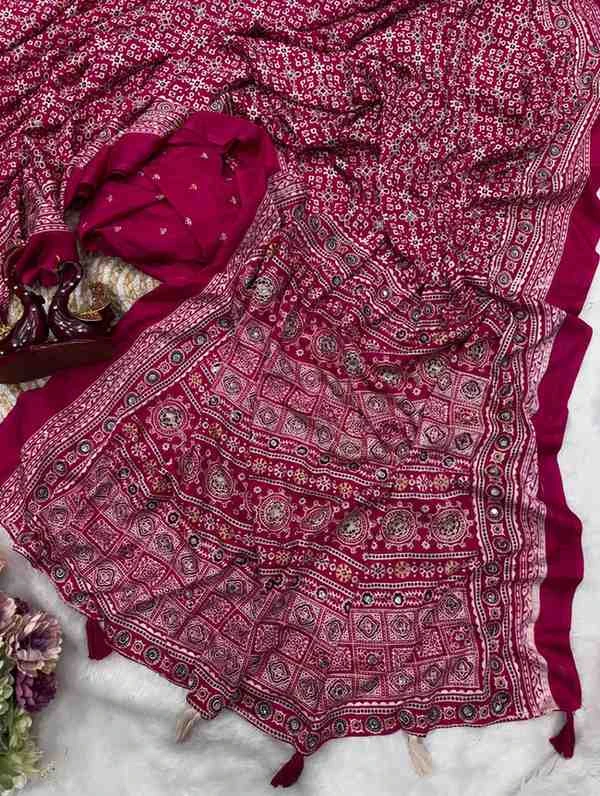 Kc 2082 Soft Crepe Silk Ajrakh Printed Saree Collection