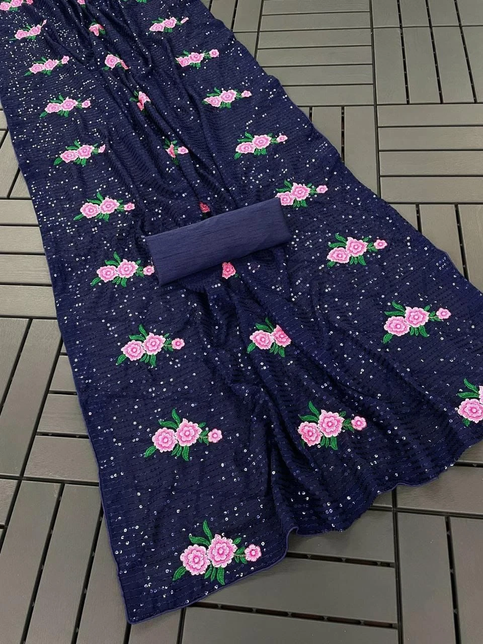 Kc 57 Georgette Multi Thread Sequence Worked Beautiful Saree Collection