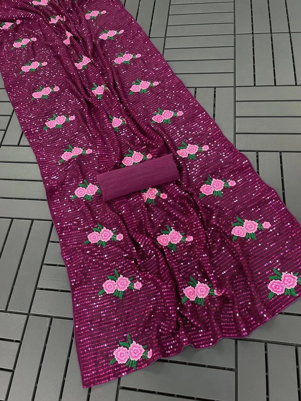 Kc 57 Georgette Multi Thread Sequence Worked Beautiful Saree Collection