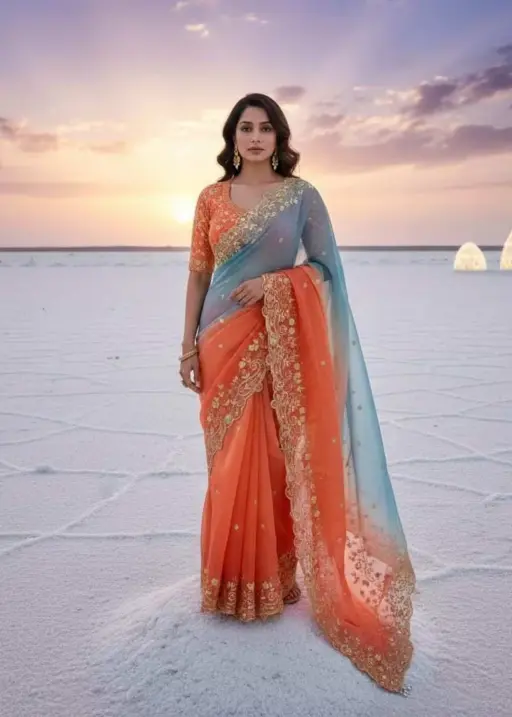 Kc 962 Space Silk Dual Shade Zari Worked Designer Saree Collection