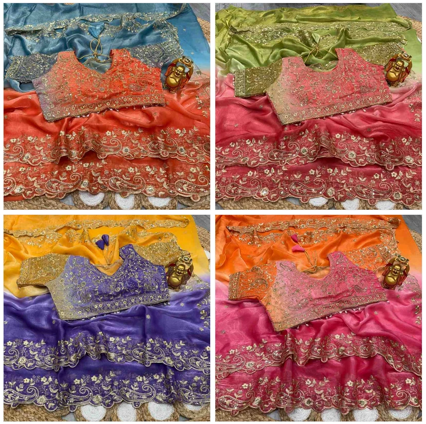 Kc 962 Space Silk Dual Shade Zari Worked Designer Saree Collection