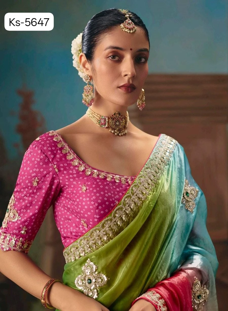 Kimora Kajal Fancy Thread Embroidered Work Designer Saree Collection