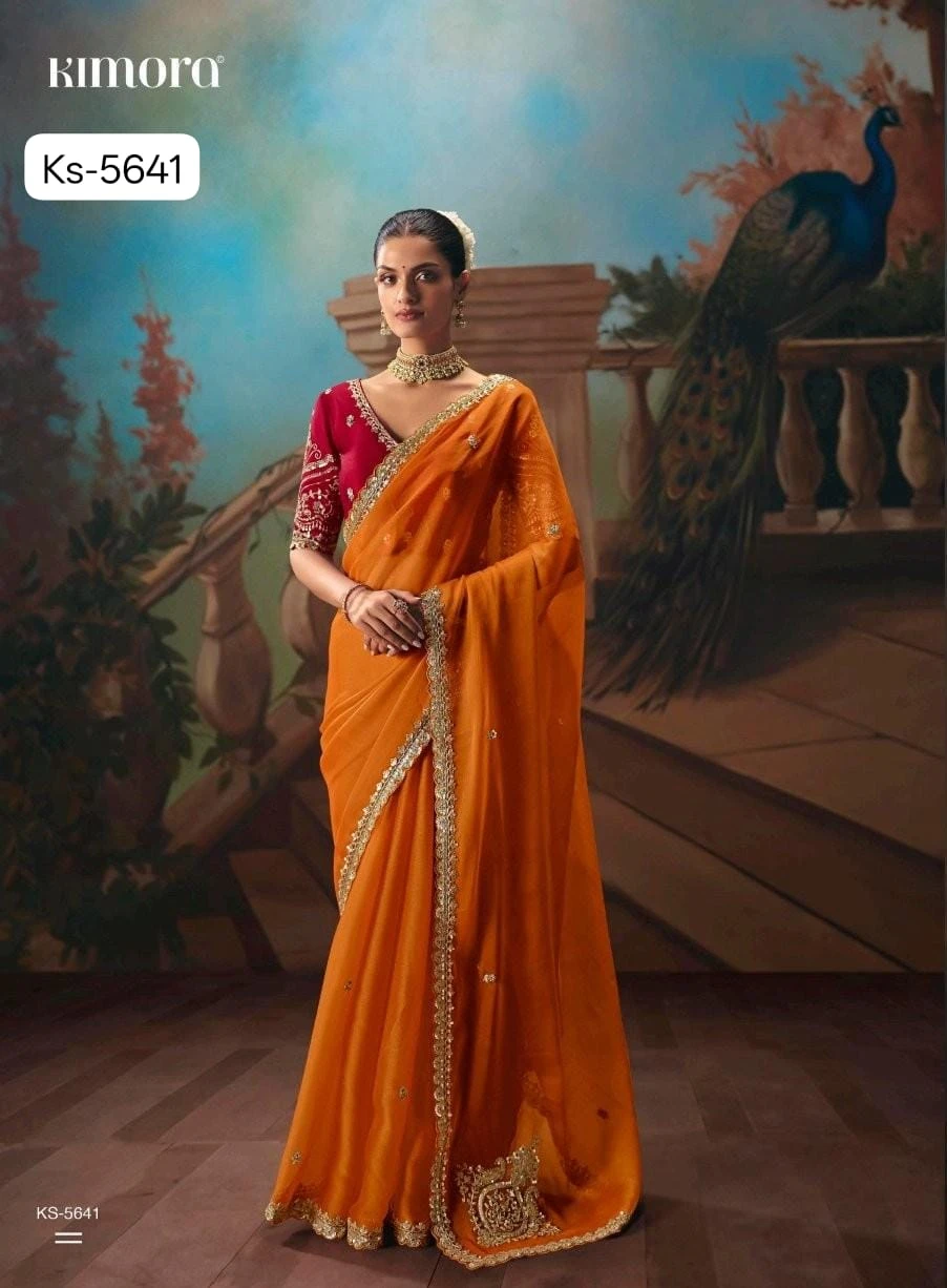 Kimora Kajal Fancy Thread Embroidered Work Designer Saree Collection