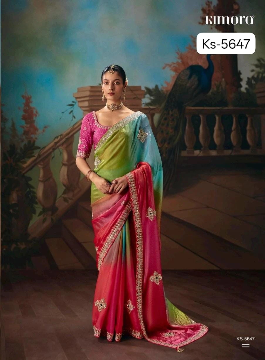 Kimora Kajal Fancy Thread Embroidered Work Designer Saree Collection