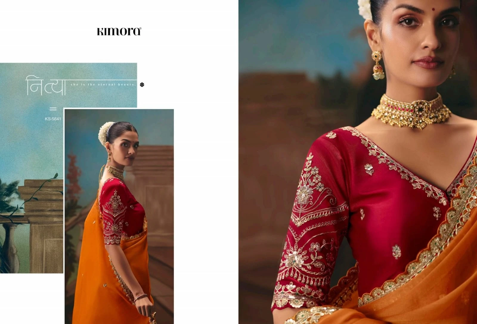 Kimora Kajal Fancy Thread Embroidered Work Designer Saree Collection