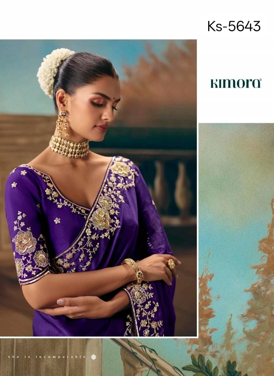 Kimora Kajal Fancy Thread Embroidered Work Designer Saree Collection