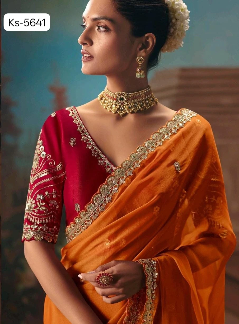 Kimora Kajal Fancy Thread Embroidered Work Designer Saree Collection