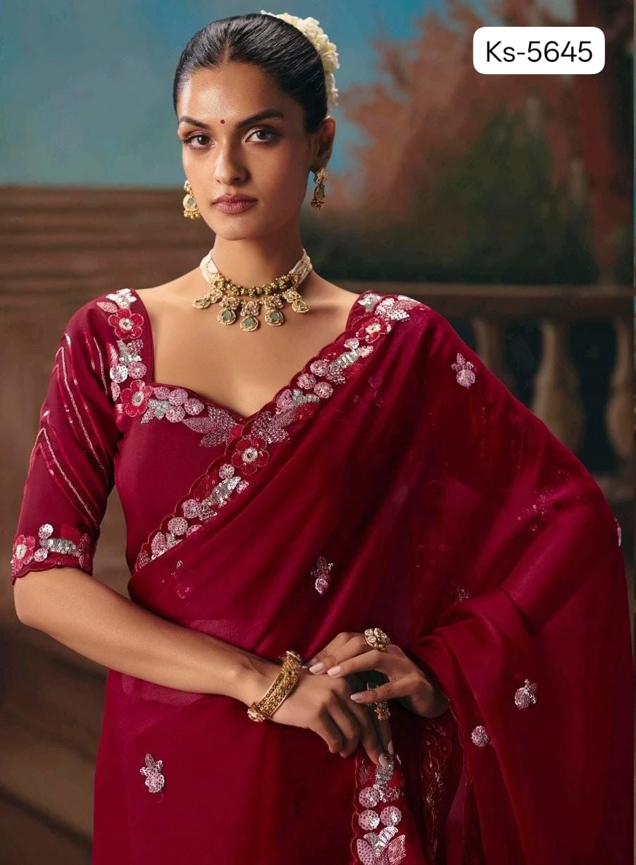 Kimora Kajal Fancy Thread Embroidered Work Designer Saree Collection