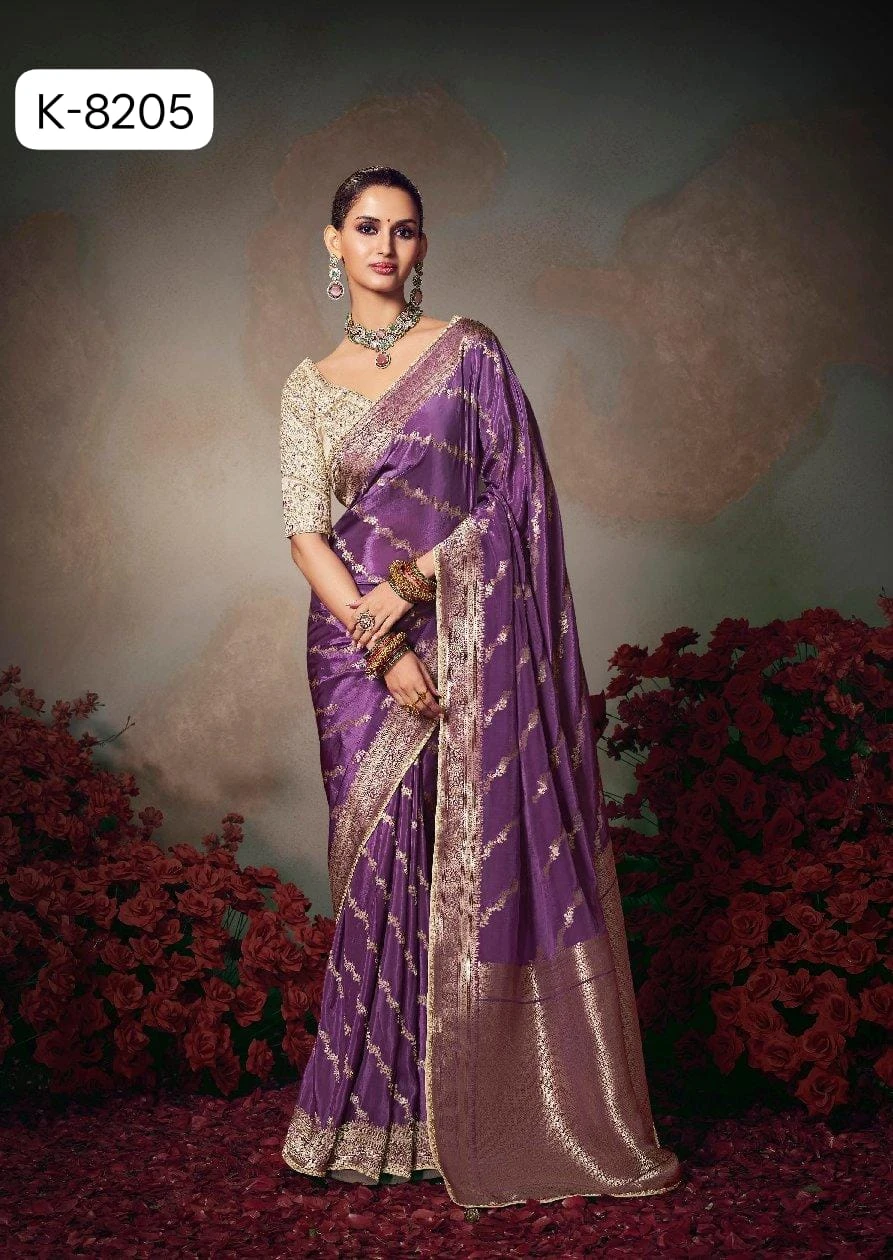 Kira Kamini 8201 to 8206 Chiniya Silk Wedding Wear Saree Collection