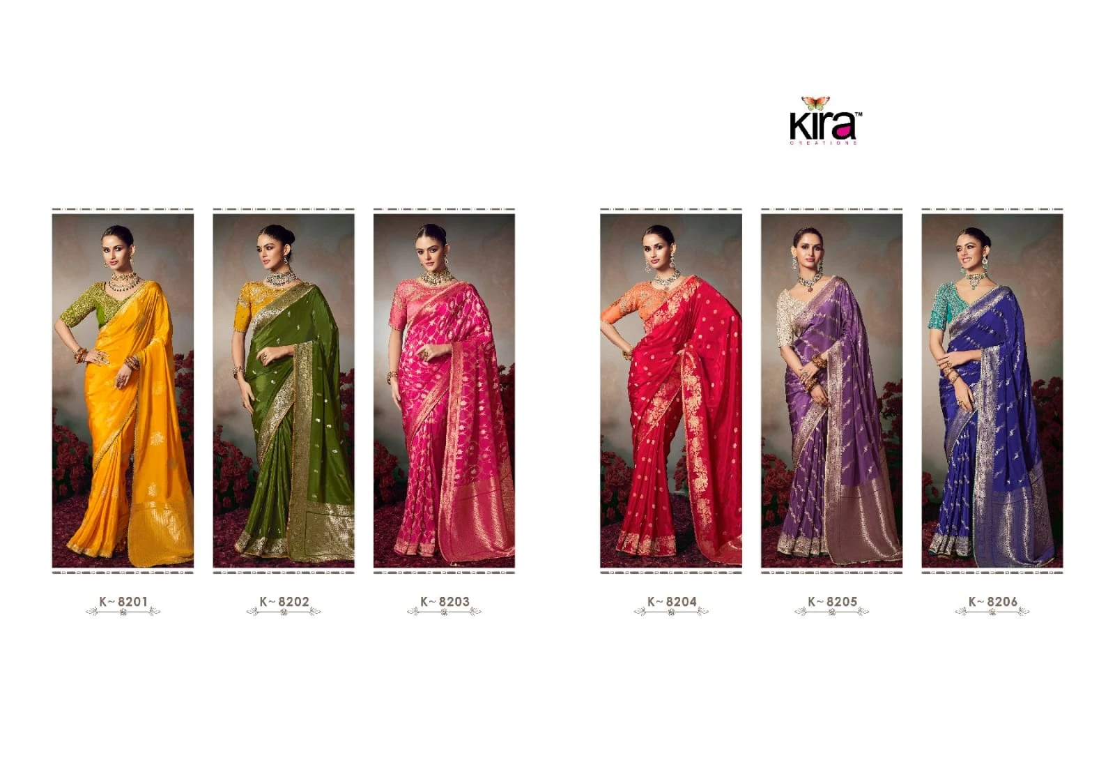 Kira Kamini 8201 to 8206 Chiniya Silk Wedding Wear Saree Collection