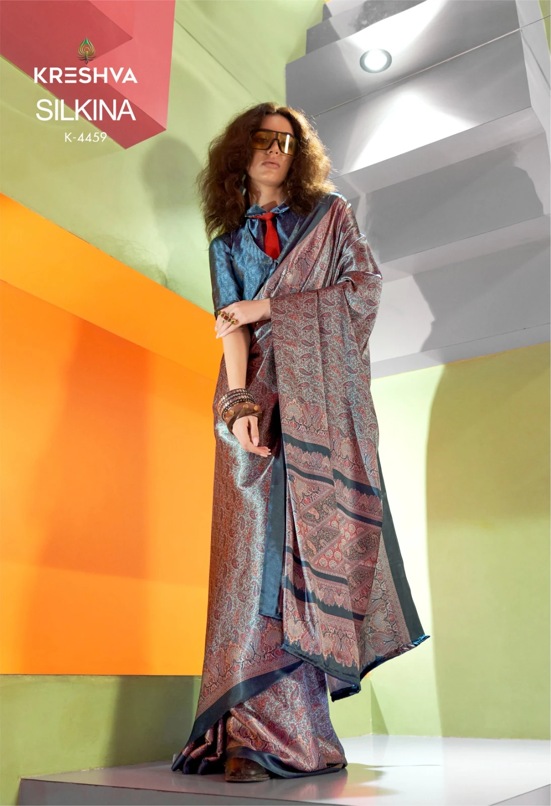 Kreshva Silkina Satin Kashmiri Prints Fancy Saree Collection