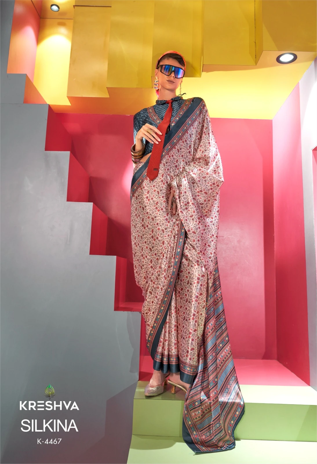 Kreshva Silkina Satin Kashmiri Prints Fancy Saree Collection