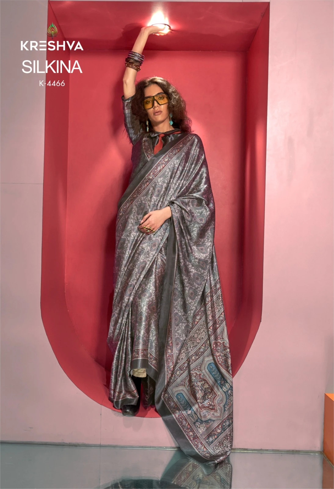 Kreshva Silkina Satin Kashmiri Prints Fancy Saree Collection