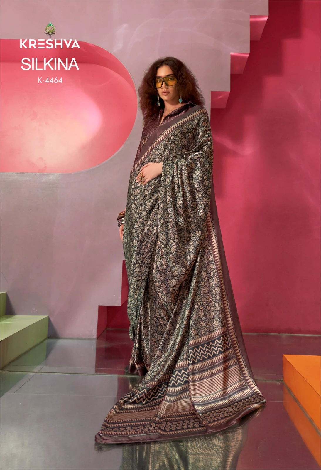Kreshva Silkina Satin Kashmiri Prints Fancy Saree Collection