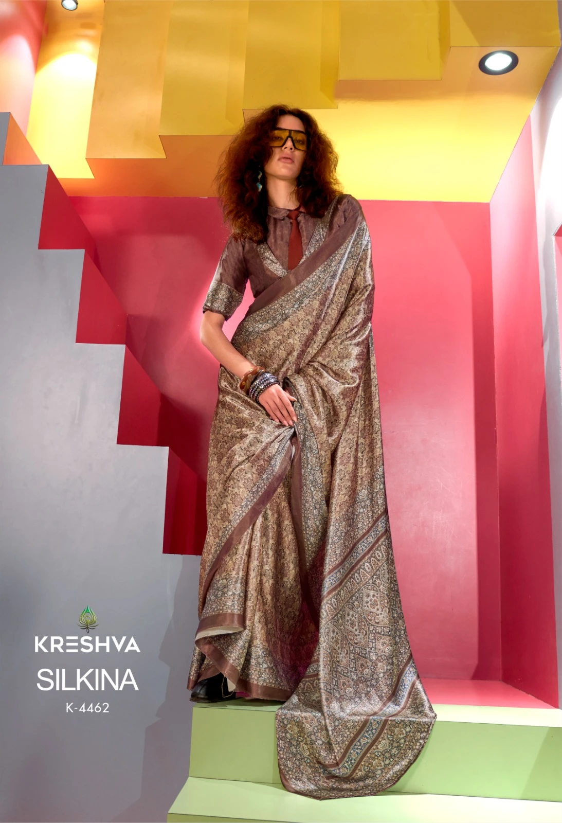 Kreshva Silkina Satin Kashmiri Prints Fancy Saree Collection