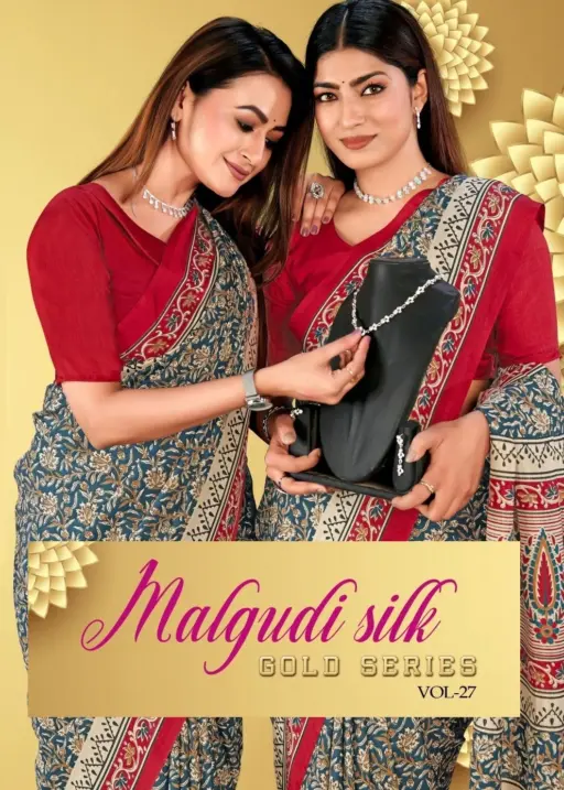 Malgudi Silk Vol 27 Cracle Silk Printed Uniform Saree Collection