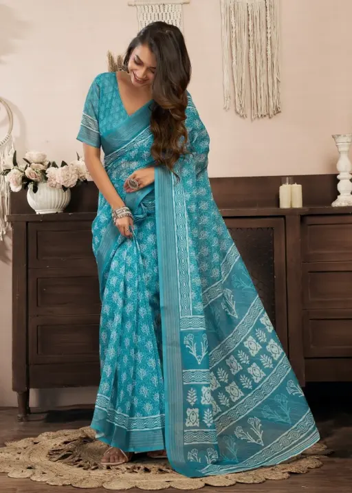 Meera 329 Linen Printed Ready to Wear Fancy Saree Collection