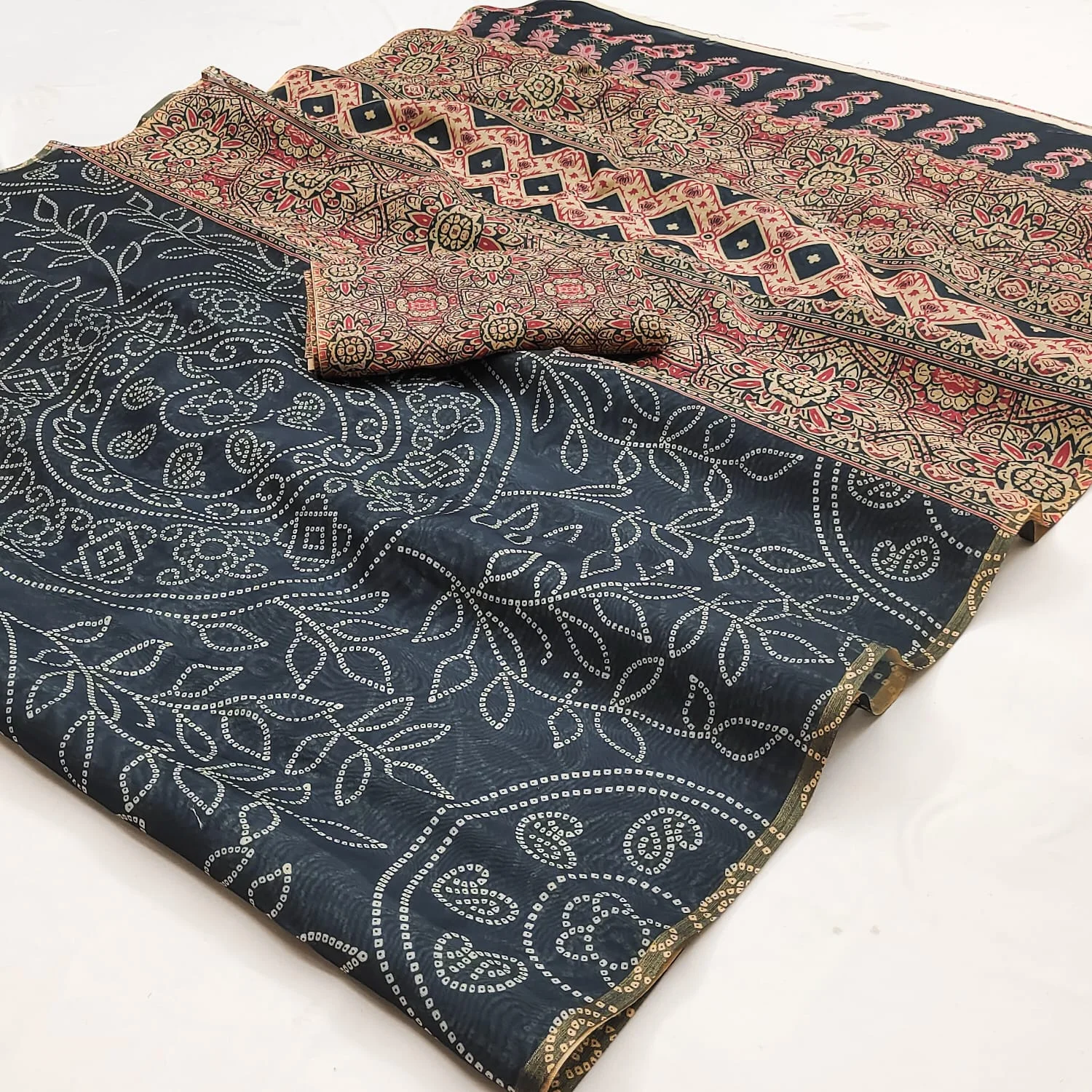 Rajyog Chanderi C 1 to C 12 Linen with Ajarakh Kalamkari Printed Saree