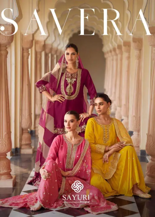 Sayuri Designer Savera Silk with Embroidered Work Wholesale Top Sharara and Dupatta Collection