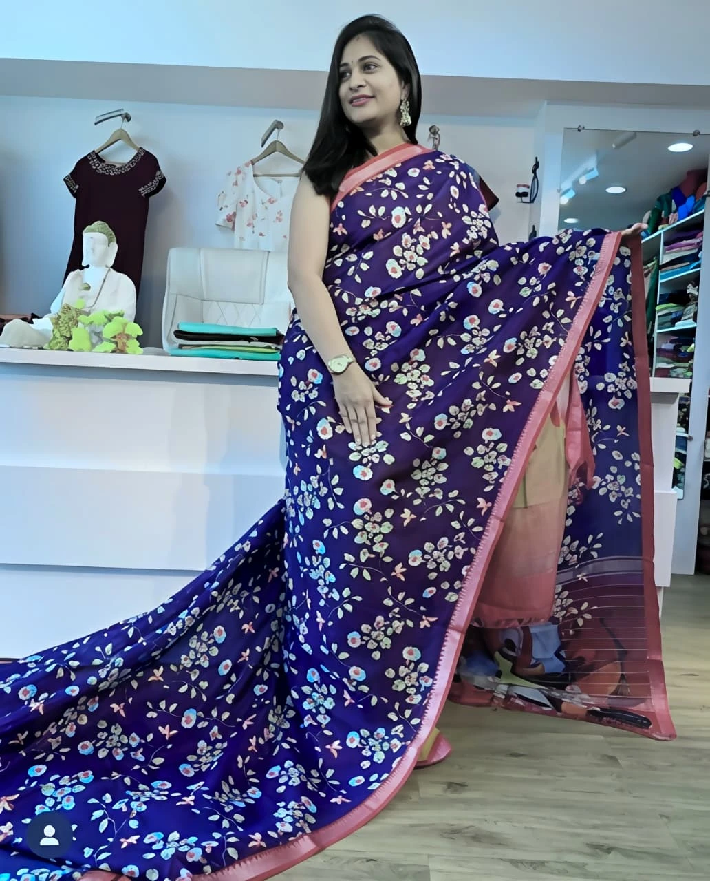 Scmg Mangala Linen Printed Manglagiri Saree Collection