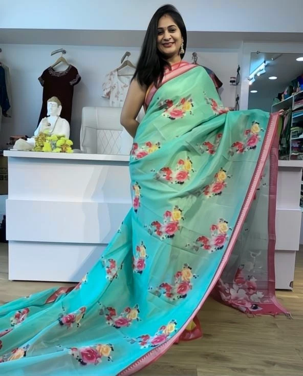 Scmg Mangala Linen Printed Manglagiri Saree Collection