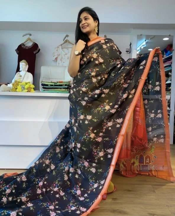 Scmg Mangala Linen Printed Manglagiri Saree Collection