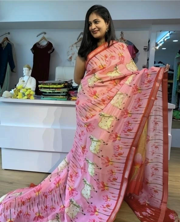 Scmg Mangala Linen Printed Manglagiri Saree Collection