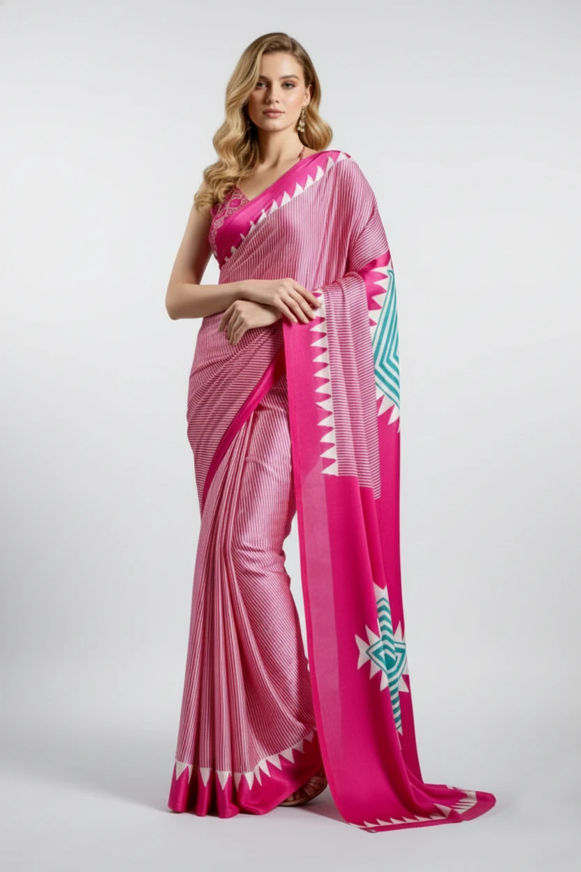 Sf Temple Japan Satin Ajrakh Printed Fancy Saree Collection
