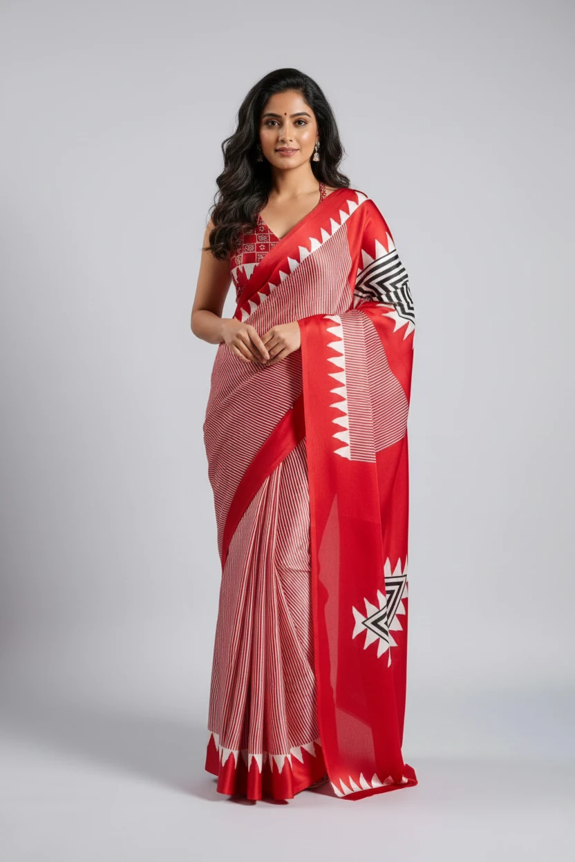 Sf Temple Japan Satin Ajrakh Printed Fancy Saree Collection