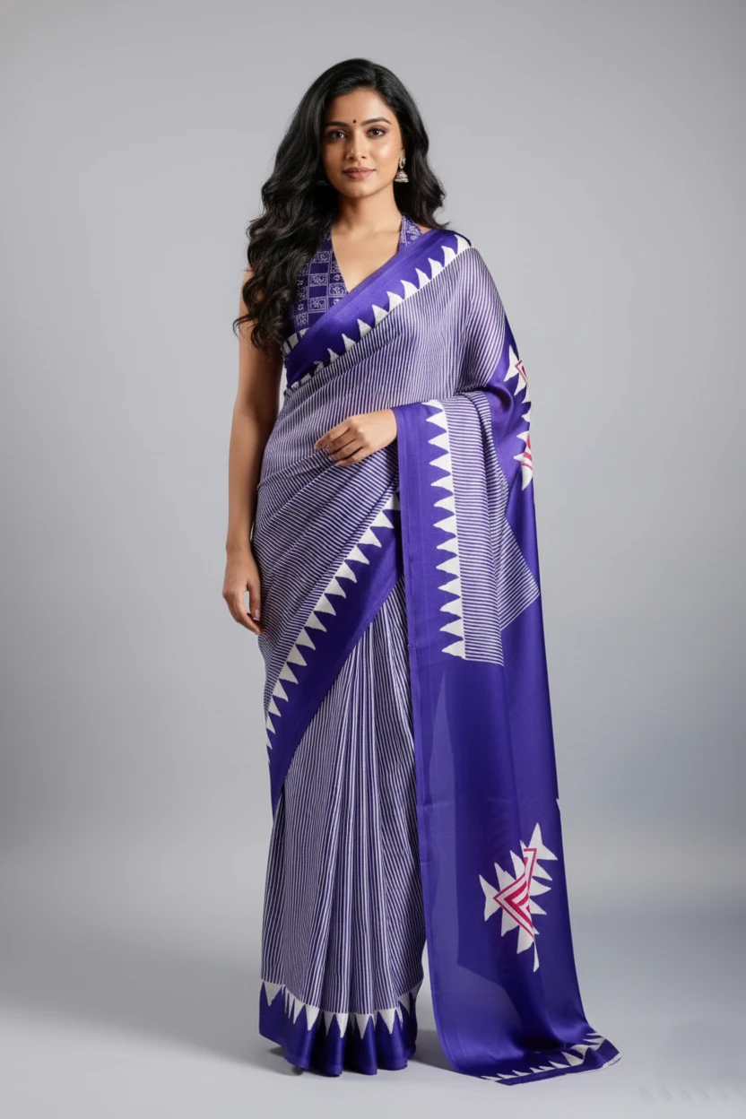 Sf Temple Japan Satin Ajrakh Printed Fancy Saree Collection