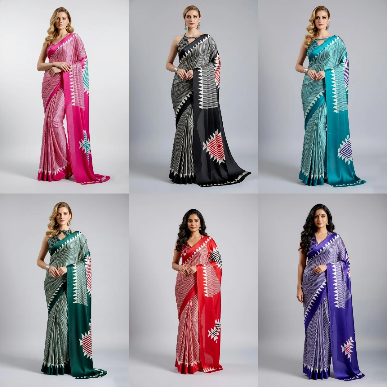Sf Temple Japan Satin Ajrakh Printed Fancy Saree Collection