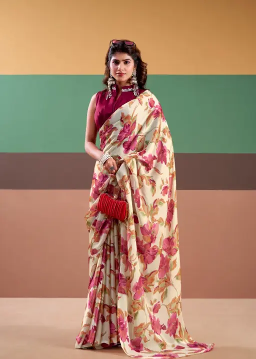 Taraa L 7008 Satin Silk Floral Printed Party Wear Saree Collection