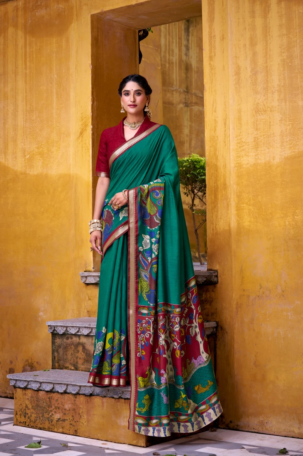 Taraa L 7048 Viscose Chanderi Kalamkari Printed Fancy Saree Collection