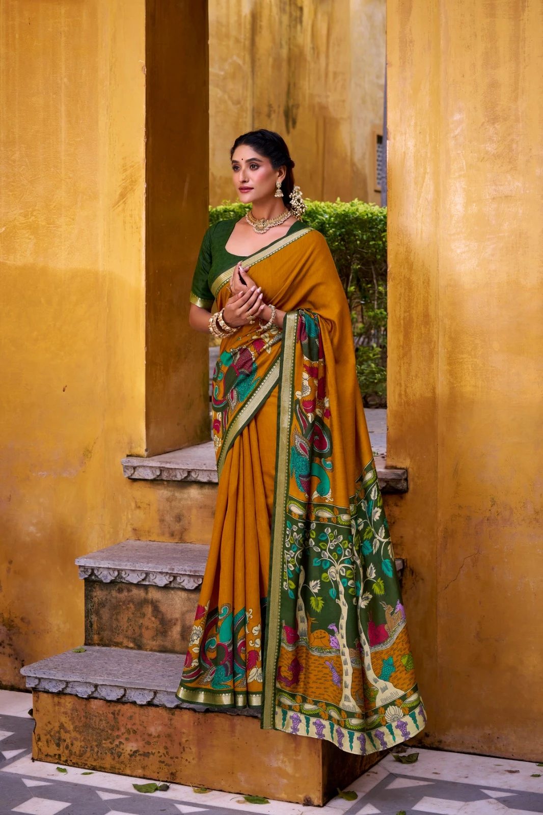 Taraa L 7048 Viscose Chanderi Kalamkari Printed Fancy Saree Collection