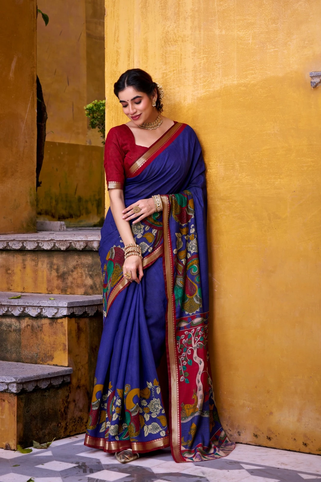 Taraa L 7048 Viscose Chanderi Kalamkari Printed Fancy Saree Collection