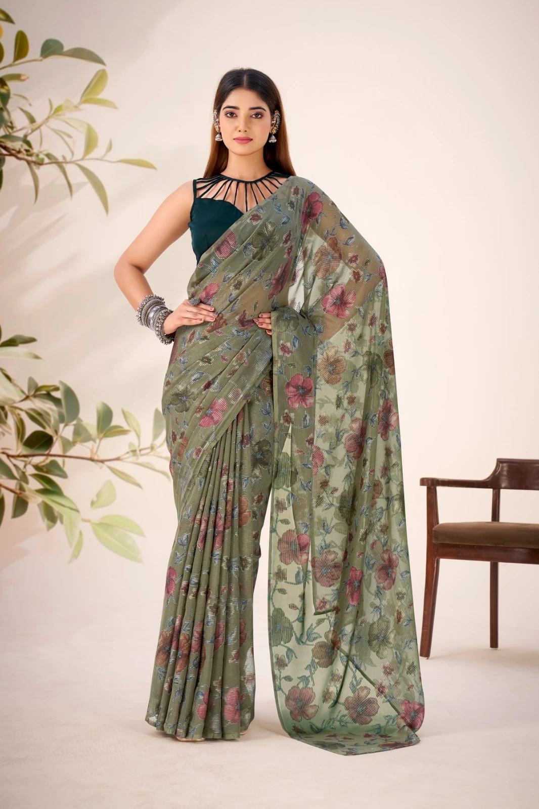 Taraa L 7051 Lurex Brasso Floral Viscose Fancy Saree Collection
